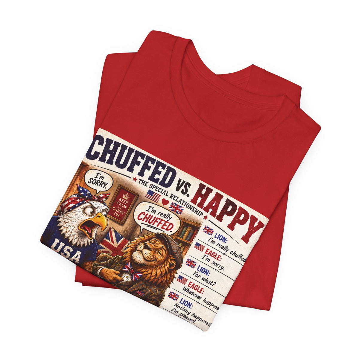 Chuffed vs. Happy — British & American Banter Eagle & Lion Tee