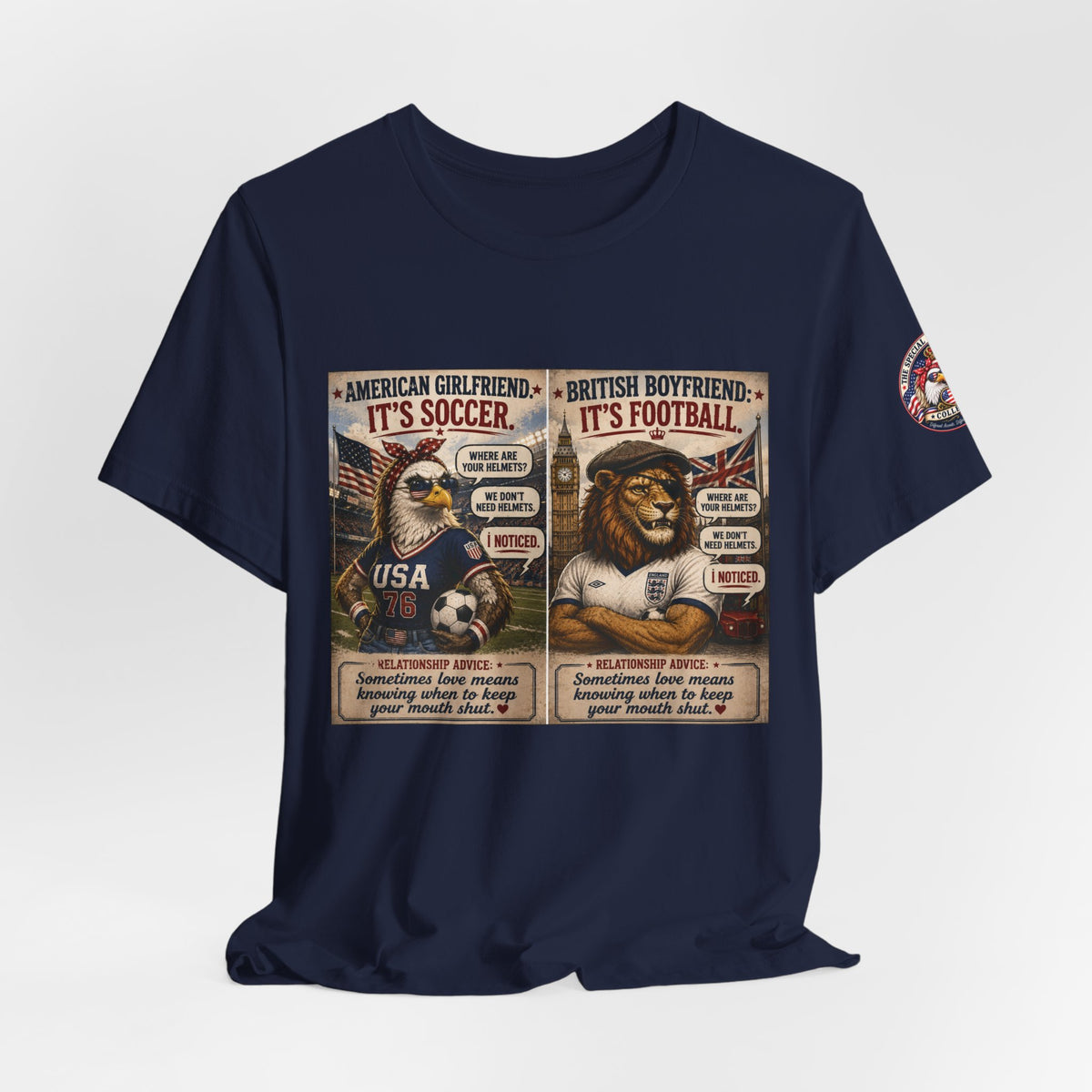Football vs. Soccer — British & American Banter Eagle & Lion Tee