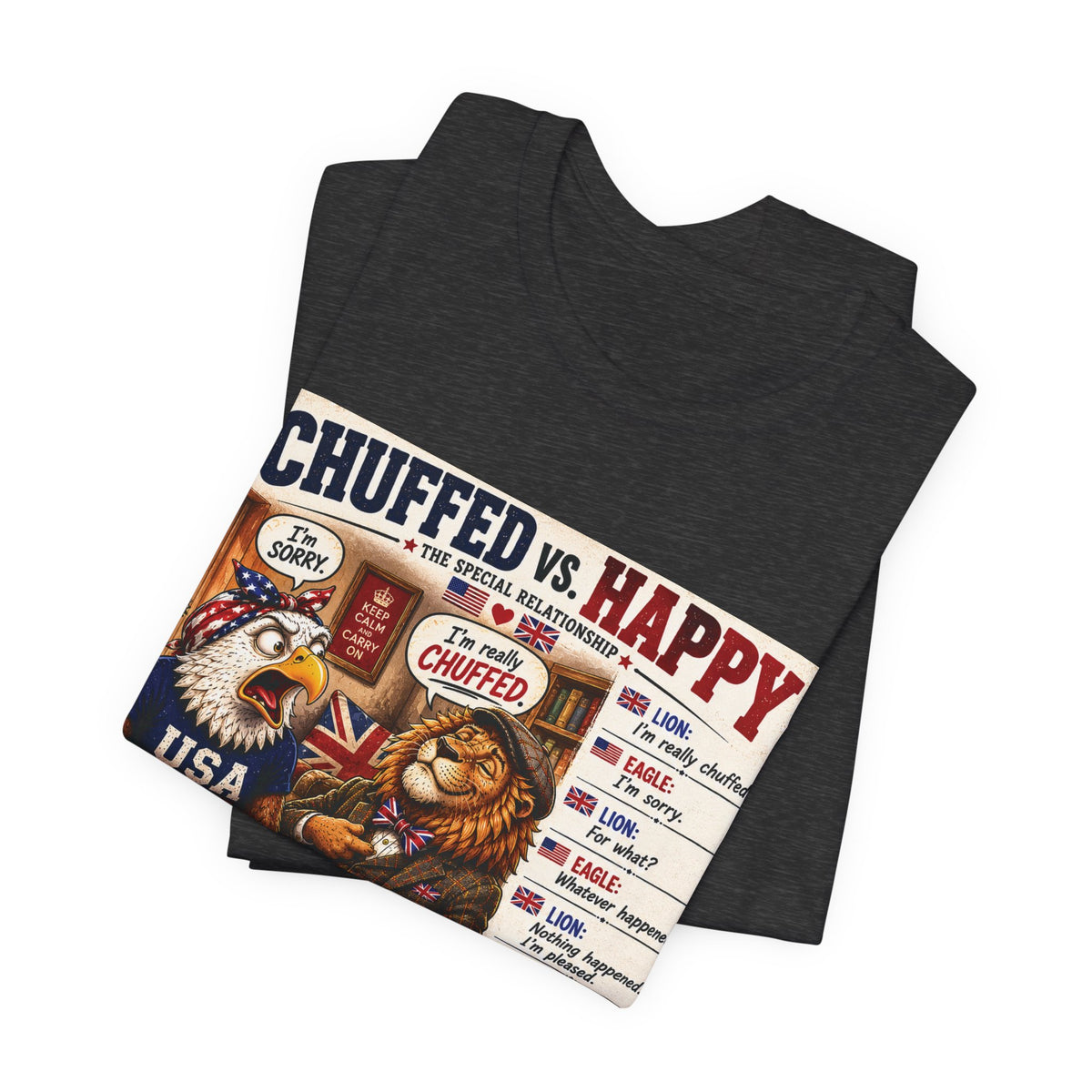 Chuffed vs. Happy — British & American Banter Eagle & Lion Tee