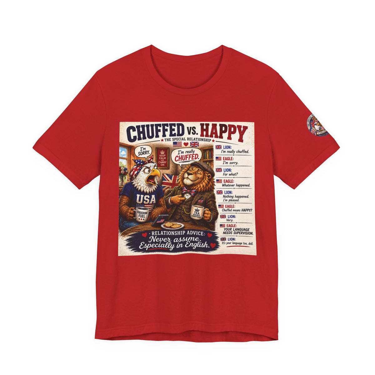 Chuffed vs. Happy — British & American Banter Eagle & Lion Tee