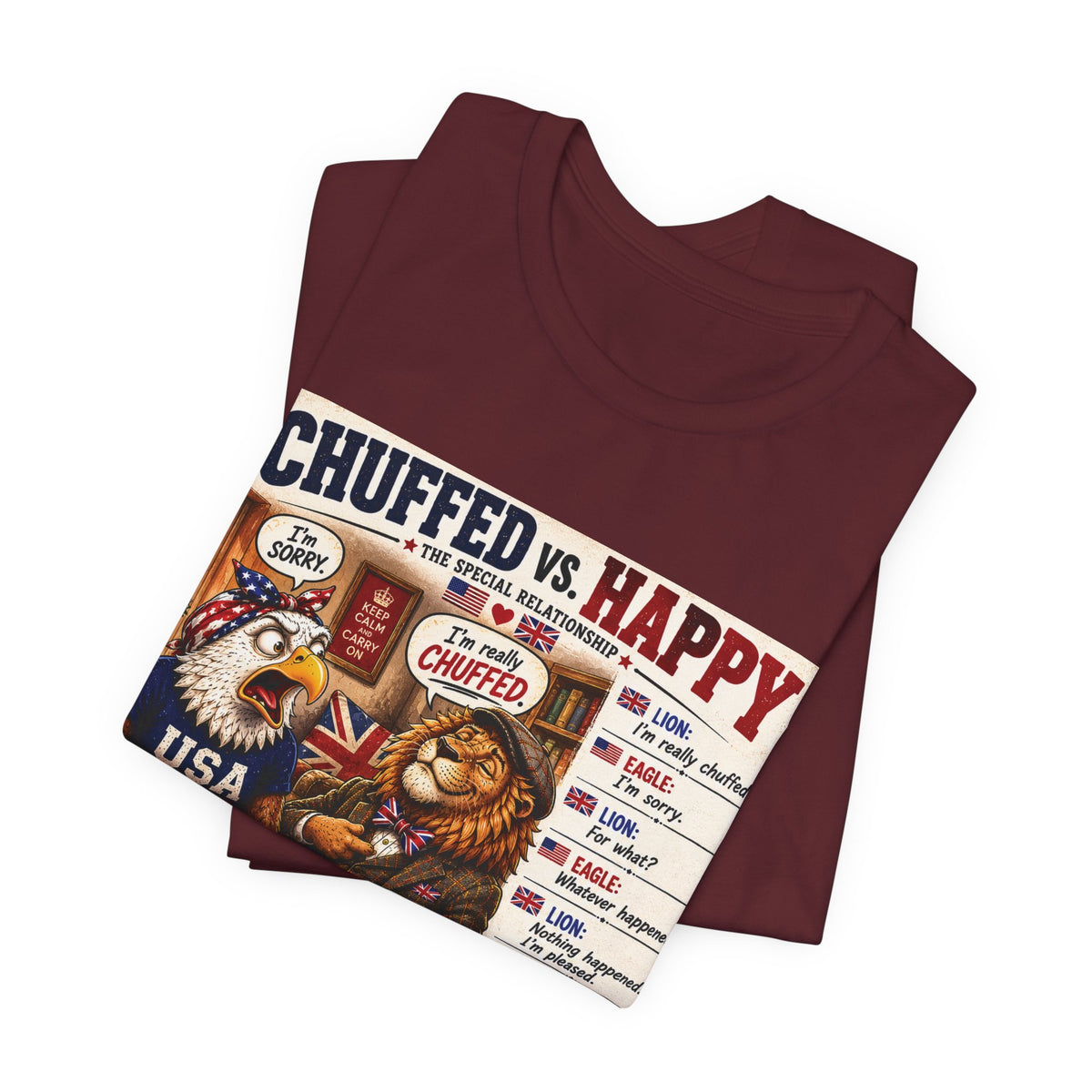 Chuffed vs. Happy — British & American Banter Eagle & Lion Tee