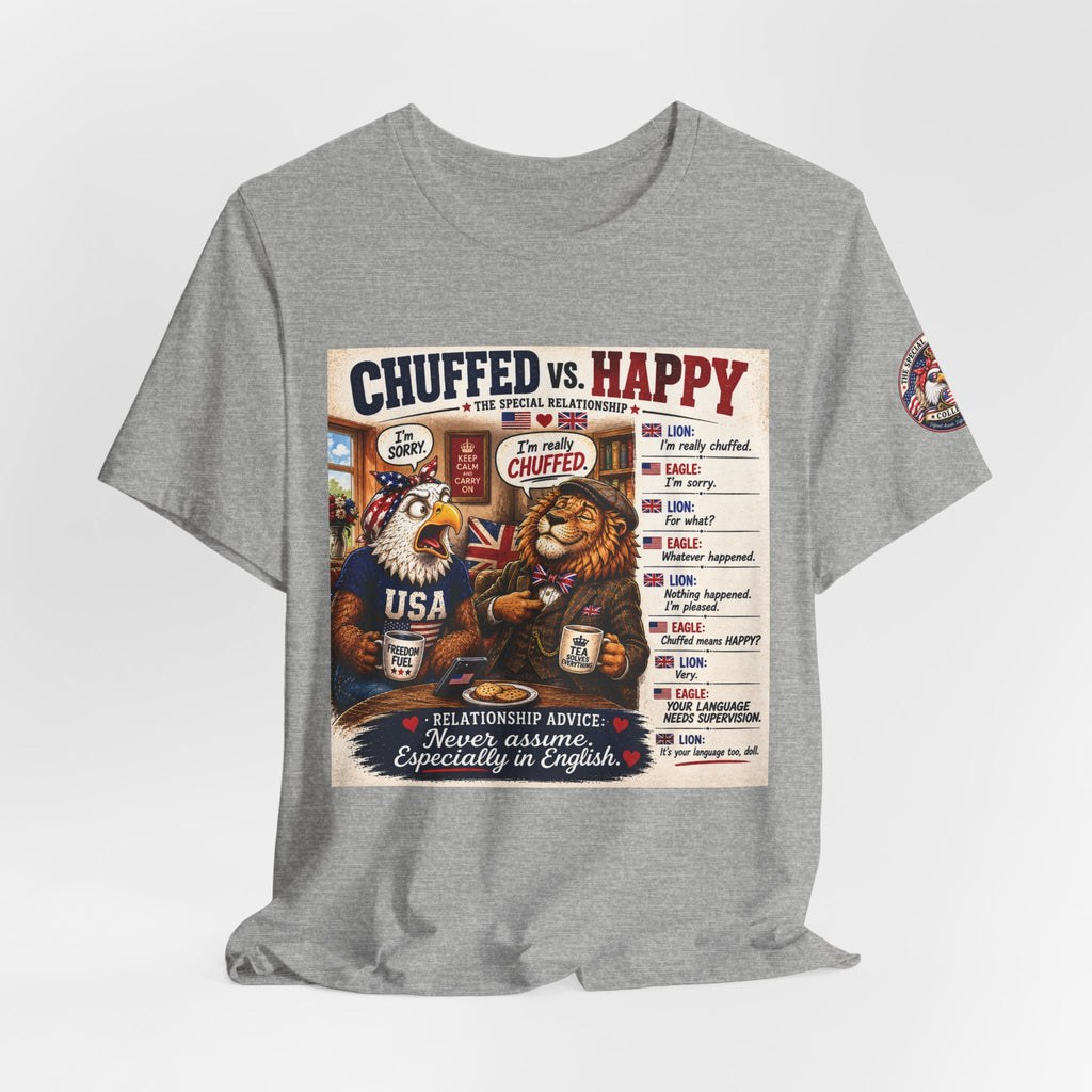 Chuffed vs. Happy — British & American Banter Eagle & Lion Tee