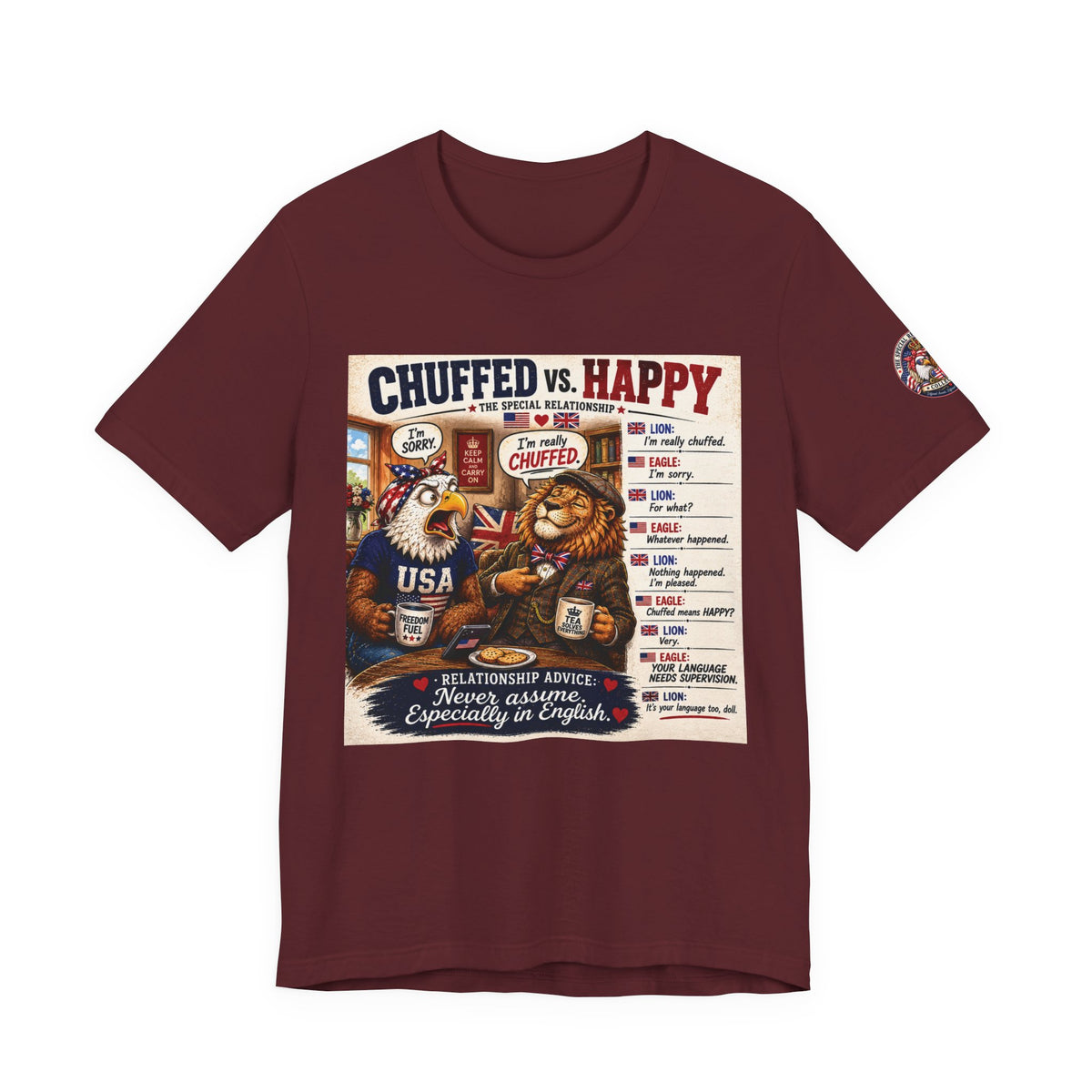 Chuffed vs. Happy — British & American Banter Eagle & Lion Tee