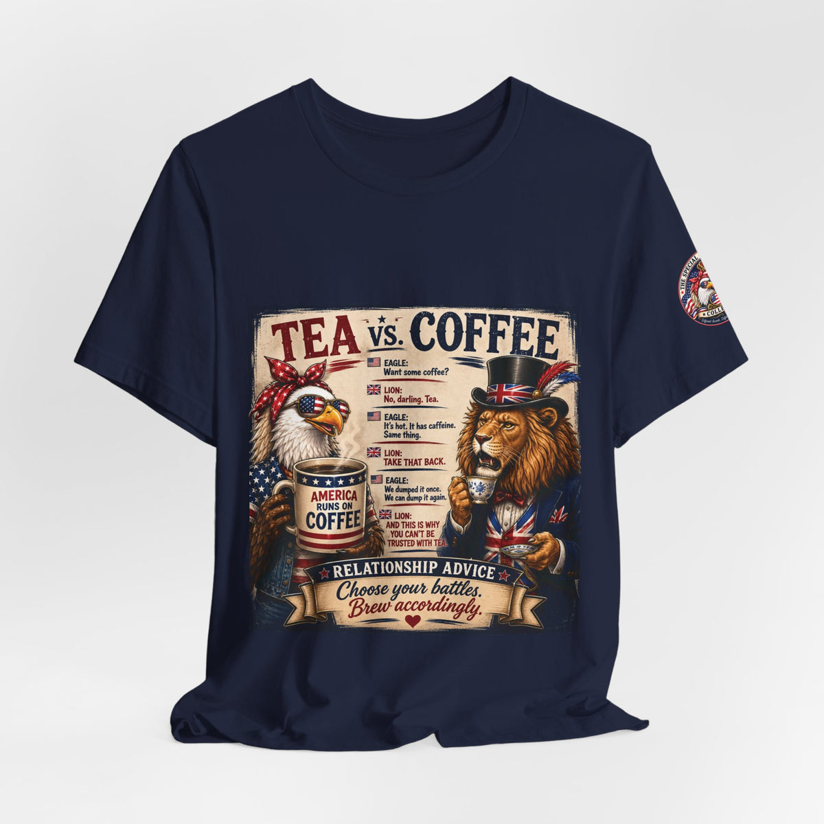 Tea vs. Coffee — British & American Banter Eagle & Lion Tee