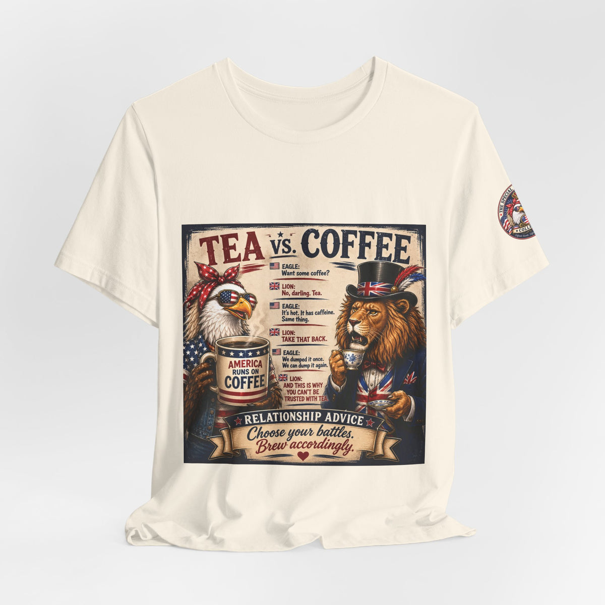 Tea vs. Coffee — British & American Banter Eagle & Lion Tee