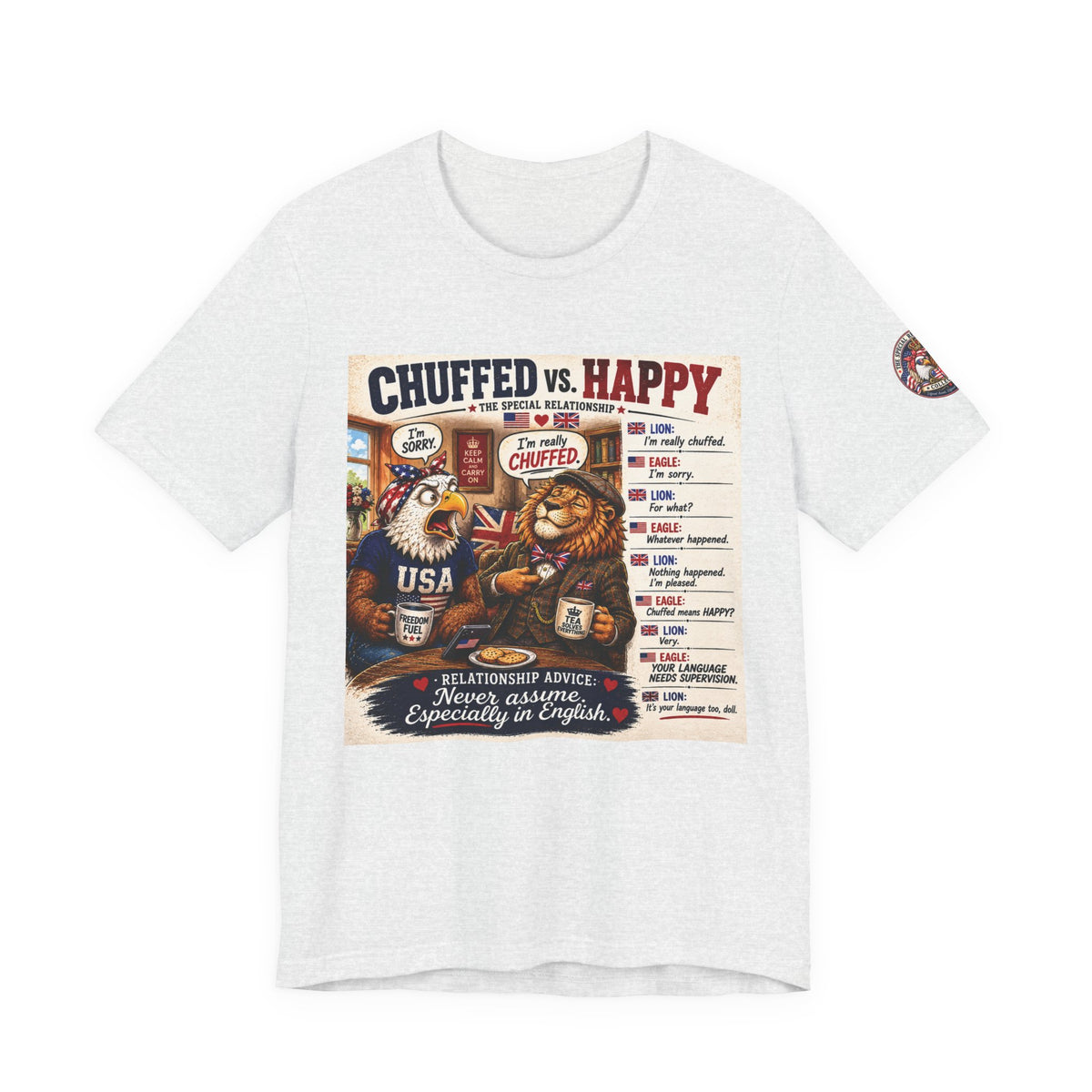 Chuffed vs. Happy — British & American Banter Eagle & Lion Tee