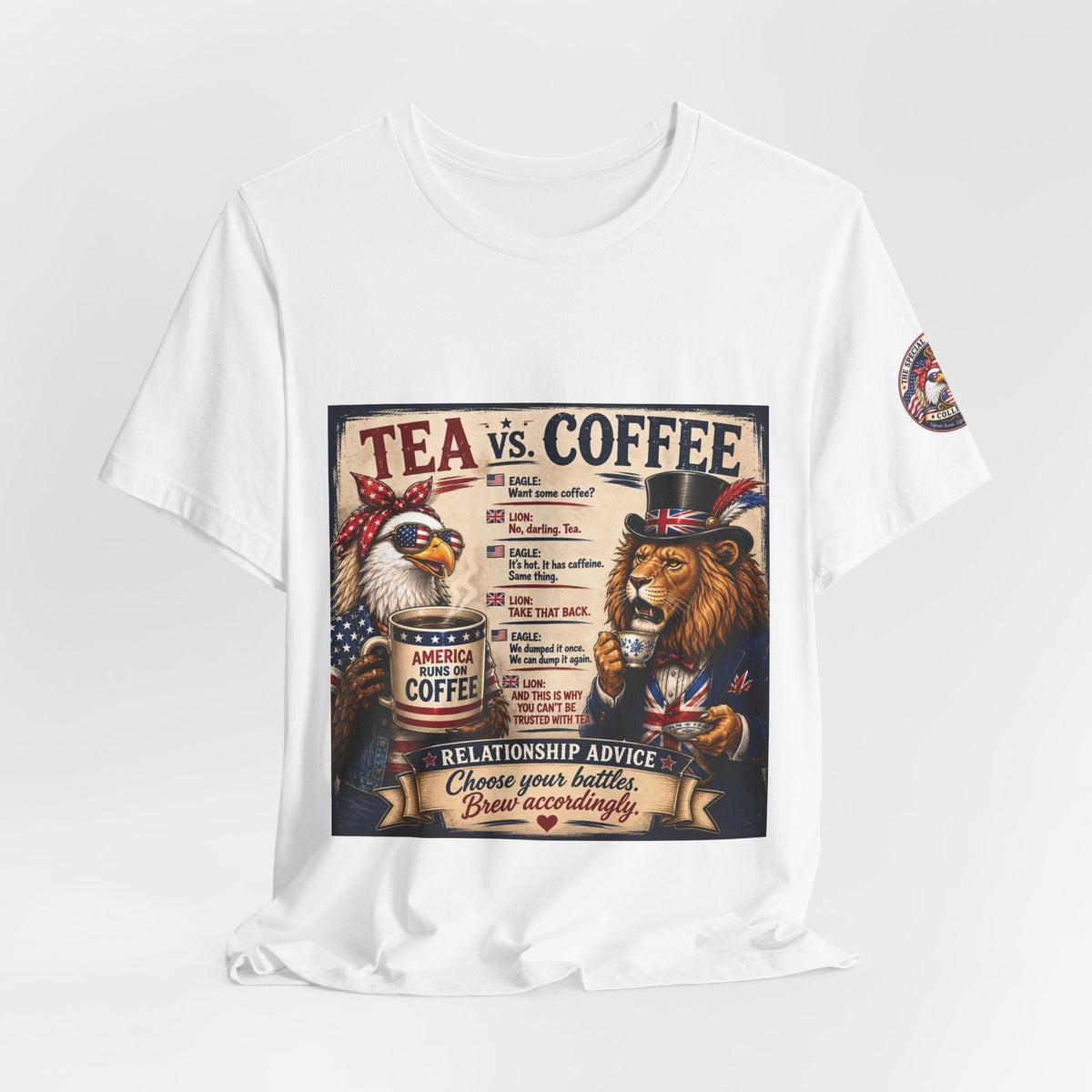 Tea vs. Coffee — British & American Banter Eagle & Lion Tee