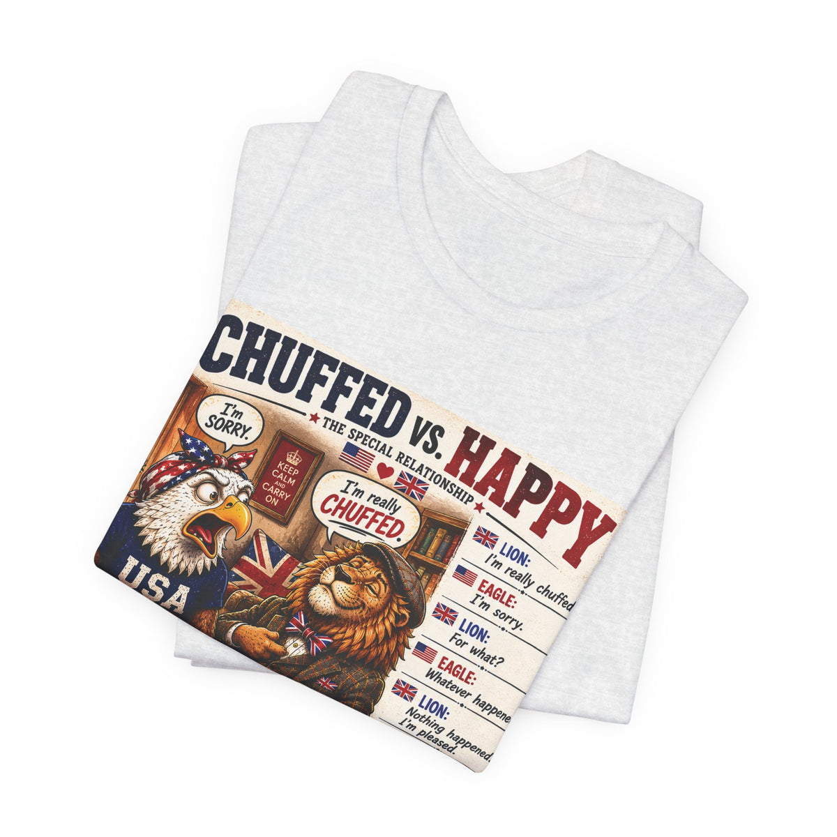 Chuffed vs. Happy — British & American Banter Eagle & Lion Tee